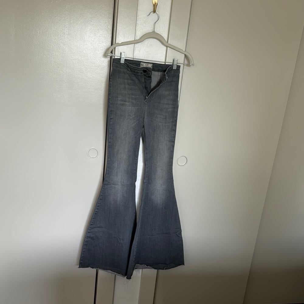 Free People Gray Flare Wide Leg Jeans